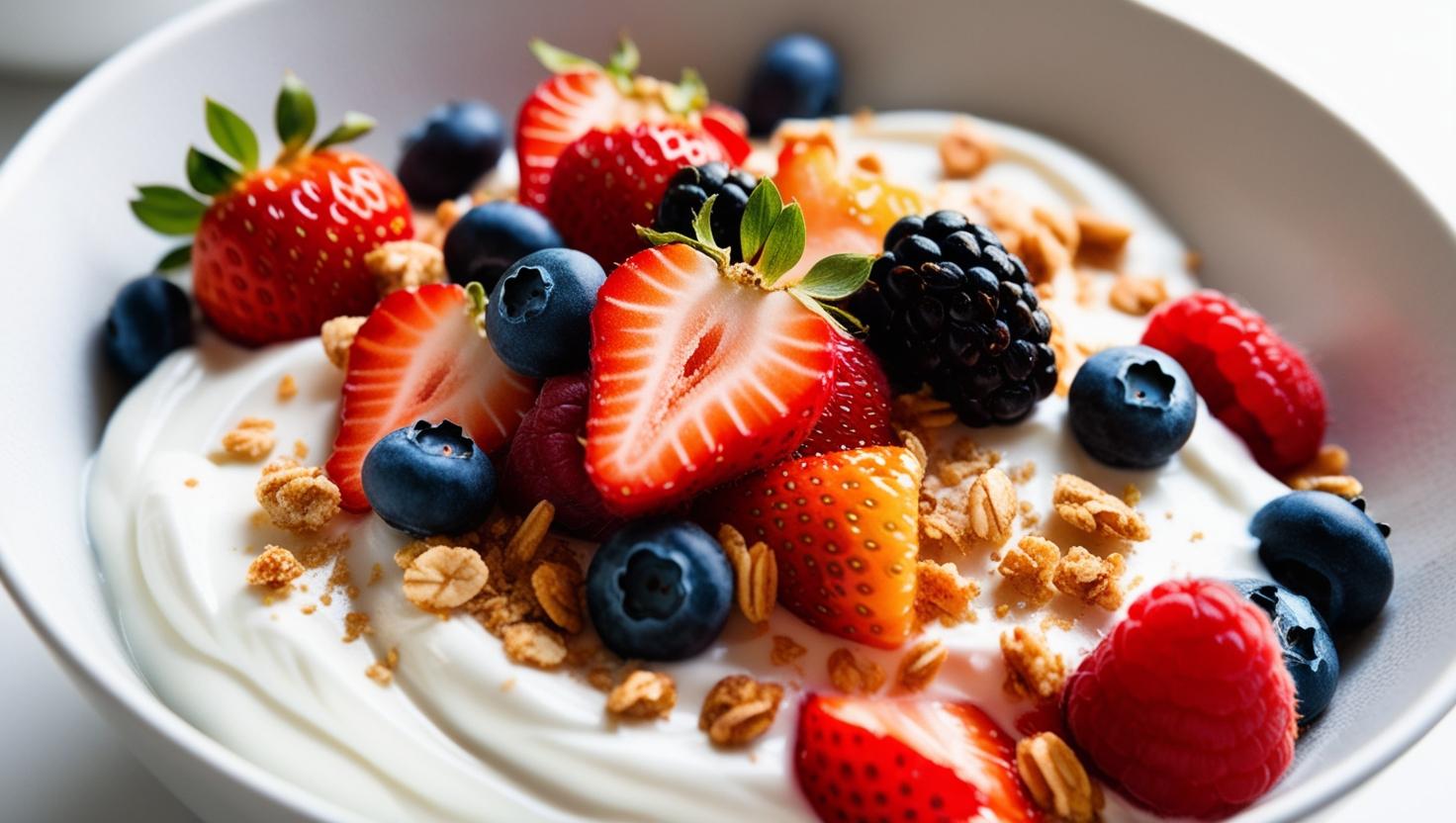 Iogurte Natural com Frutas e Granola.