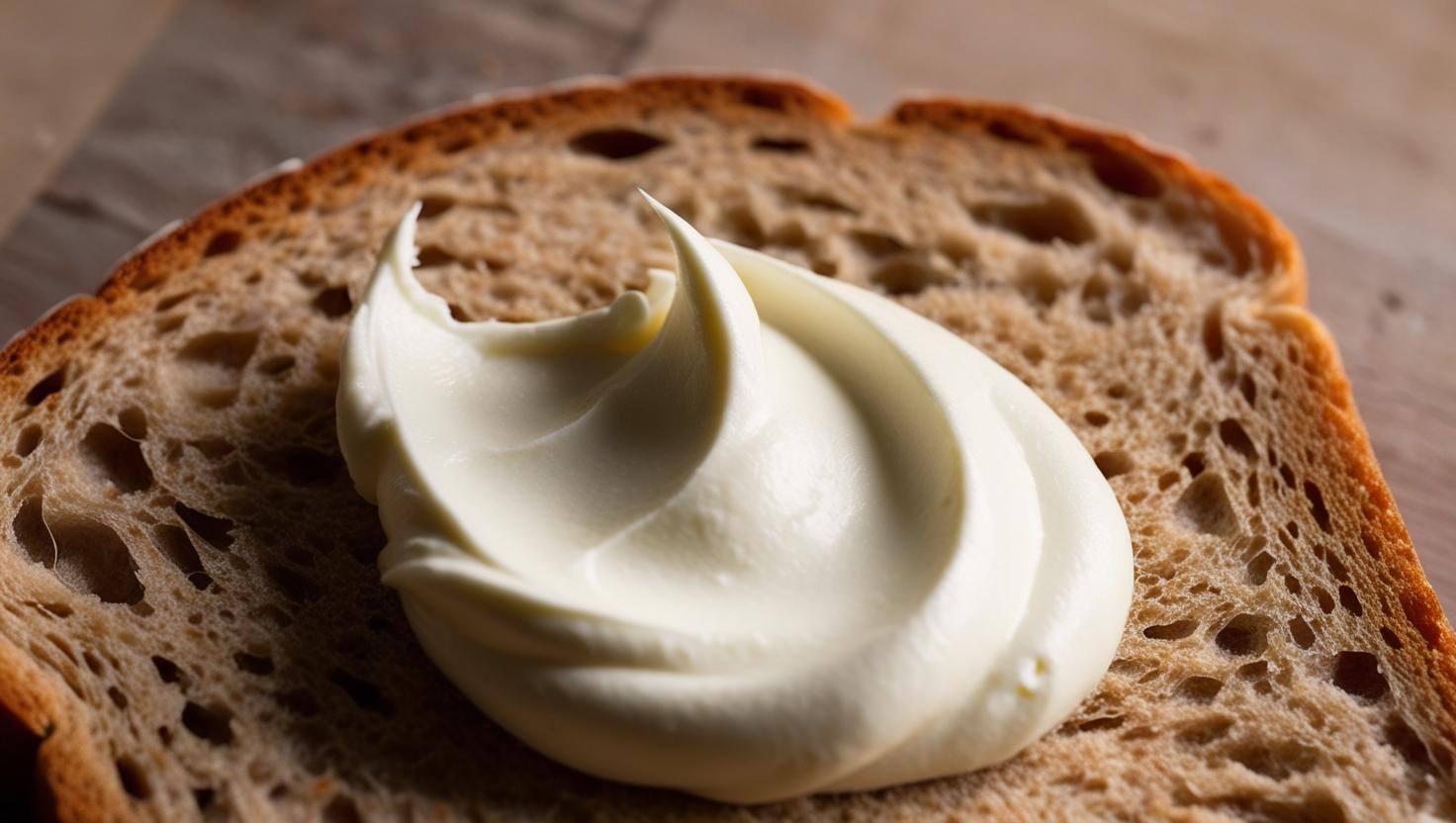 Pão integral com requeijão.