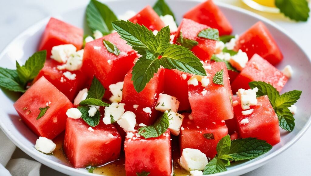 Salada Refrescante de Melancia e Queijo Feta.